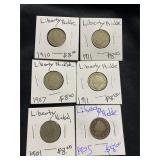 Lot of 6 Liberty V-Nickels