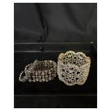 Lot of 3 rhinestone bracelets blue/purple/white