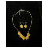 Yellow rose necklace, and earrings set