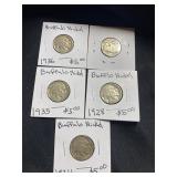 Lot of 5 Buffalo Nickels