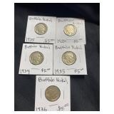 Lot of 5 Buffalo Nickels