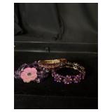 Lot of 3 rhinestone, amethyst, purple bracelets