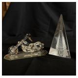 Lot of 2 hand blown glass motorcycle, crystal