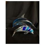 Lot of 2 large hand blown glass dolphins 10ï¿½ & 7ï¿½