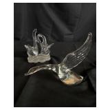 1 Heisey crystal & 1 hand blown goose/swan art