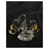 Lot of 4 hand blown and crystal swans