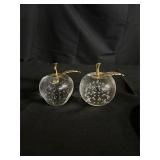 2 hand blown glass apples