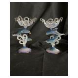 Lot of 2 hand blown dolphin candleholders