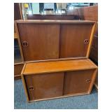 Mid-century Danish teak wood sliding door cabinets