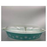 Pyrex turquoise snowflake divided dish