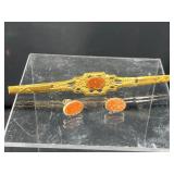 Antique goldstone brooch and earrings set