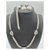 44.18 g Sterling heart necklace bracelet earrings