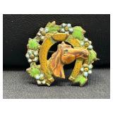 Antique enamel horse brooch pin