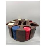 Vintage plastic poker chips with caddy
