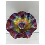 Antique Purple Star of David carnival glass bowl