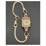 Antique 14k rose gold, ruby & diamond parker watch