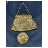 Whiting & Davis gold purse and compact