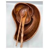 Wooden salad bowl with fork & spoon