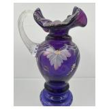 Fenton purple painted glass ruffled pitcher