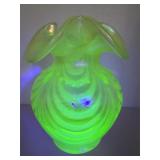 Fenton pulled feather topaz uranium glass vase