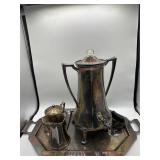 Vintage silver overlaid coffee pot & cream & sugar