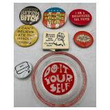 Vintage novelties buttons, ashtray & more