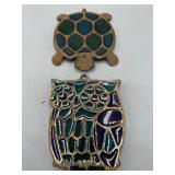 Vintage cast iron stained glass trivets