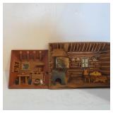 Vintage carved wooden diorama shadow boxes