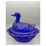 Vintage miniature cobalt Blue Duck on nest