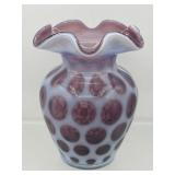 Fenton plum opalescent coin dot vase