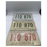 Vintage Illinois license Plates set of 2 each