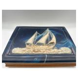 Walnut & Incolay stone ship box