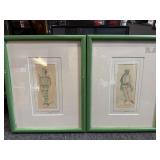 Vintage framed art Arlecchino & Brighella