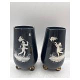 Antique Mary Gregory black amethyst vases