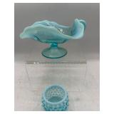 Vintage blue opalescent nappy dish & more