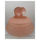 Vintage LE Smith pink satin powder jar