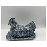 Vintage Blue sponge hen on nest