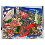 Seafood art tile platter wall hanging
