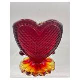Degenhart Amberina heart toothpick holder