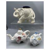 Vintage elephant pin holder & creamers