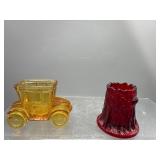 Vintage Ruby Red tree stump toothpick holder & mor