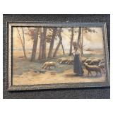 Antique framed sheep print