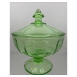Green uranium glass candy dish