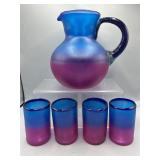 Vintage hand blown Mexican pitcher & glasses