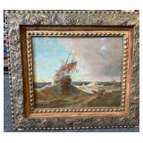 Antique framed ship wall art
