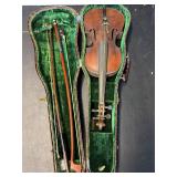 Antique violin, bows and case