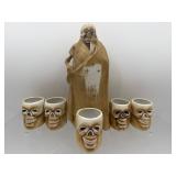 Vintage Grim Reaper poison skull decanter set