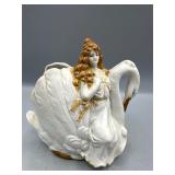 Vintage Bisque lady swan planter