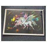 Vintage winged horses black light poster