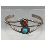 Sterling silver turquoise & Red coral bracelet